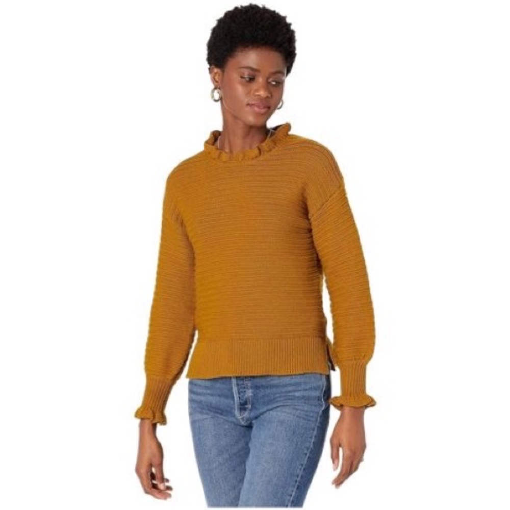 Madewell Ruffle-Neck Pullover Sweater | Antique Gold | Size XS